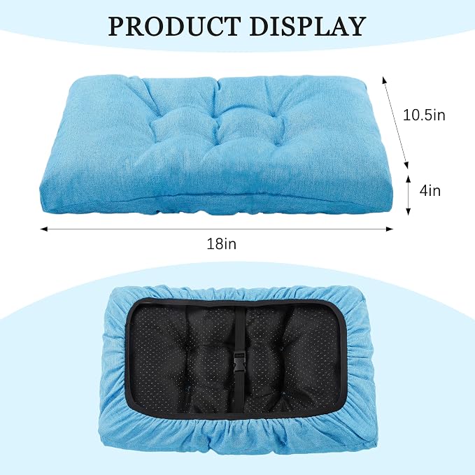 Rectangular Stool Cushion Set of 2, Soft Saddle Stool Cushions with Ties, Nonslip and Washable, Light Blue, 18 x 10.5 x 4 Inch