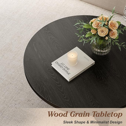 Luoxiao Round Coffee Table, 31.5" Modern Black Living Room Center Tables | Triangle Base with Anti Slip Feet for Stability, Circle Accent Table for Apartments, Small Homes, Space-saving, Easy Assembly