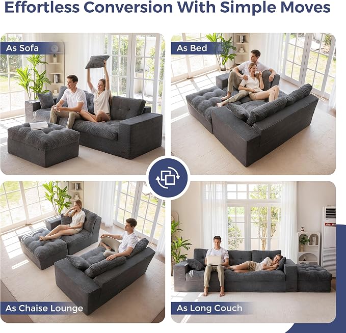MAXYOYO Sectional Sofa Couch and Chaise Lounge, L Shaped Modern Cloud Couch with Ottoman, Comfy Sofa with Layered Cushion, Tufted Upholstered Sleeper Chair for Living Room, No Assembly Required, Grey