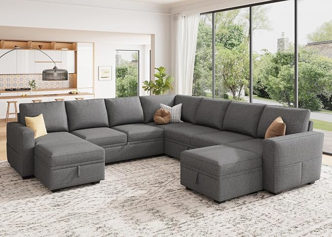 HONBAY Modular Sectional Sleeper Sofa with Pull Out Couch, Oversized U Shaped Sleeper Pull Out Bed with Storage Sectional Couches for Living Room - Dark Grey