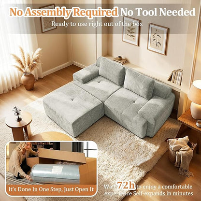 85" L Shaped Oversized Boneless Couch, Comfort Cloud Sectional Couches for Living Room, Modular Sofa High Back & Extra Deep Seat, No Assembly, Soft Chenille (Light Grey, 85 inch- L shaped（2+1）)