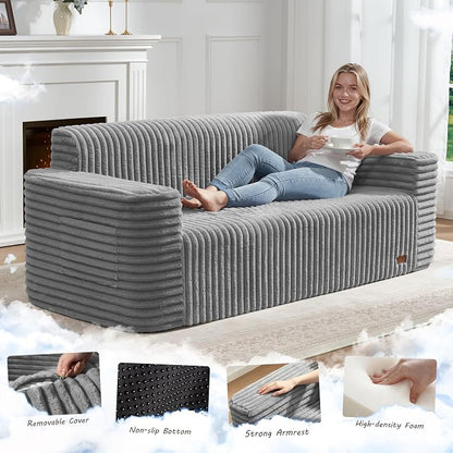 ZurNesfure Sofa Couch Cloud 3-Seater Memory Foam Couch with Pillow No Assembly Required, Modern Couch with Removable Washable Cover Boneless Sofas for Living Room Bedroom Apartment (Grey,3-Seater)
