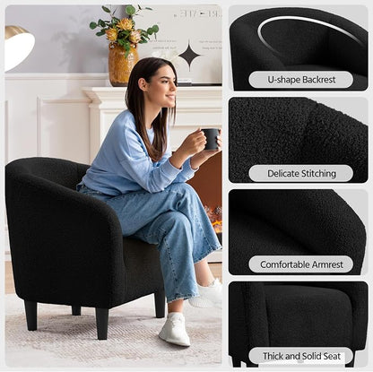 Topeakmart Barrel Chair, Soft Sherpa Accent Chair Side Chair Club Chair Modern Style Deep Seating Barrel Armchair for Living Room Furniture Reading Room Bedroom, Black