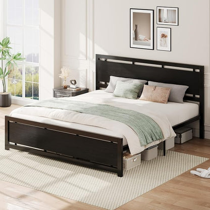 LIKIMIO California King Bed Frame with Headboard and Footboard, Metal Strong Supports, Easy Assembly, Noise-Free, No Box Spring Needed, Black