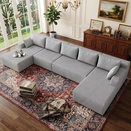Flexible Combination Cloud Sectional Boneless Couches with Double Chaise,157" Oversized U Shaped Modular Sofa No Assembly Required Foam-Filled Deep Seat Sofa & Couch for Living Room,Apartment