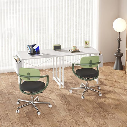 OLIXIS Small Computer Desk, 31 Inch Home Office Desks, Writing Study Craft Work Gaming Table, Computer Workstation for Bedroom Small Spaces with Storage Bag, All White