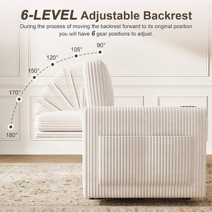 Sleeper Sofa with Pull Out Bed, Plush Corduroy Convertible Sofa Bed with Adjustable Backrest and Cup Holders, Loveseat Sleeper Couches for Living Room, Apartment, Beige