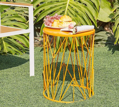 HFHOME Set of 3 Heavy-Duty Round End Side Table, Coffee Table for Indoor Multifunctional Use, Outdoor Decorative Garden Stool Plant Stand, Orange