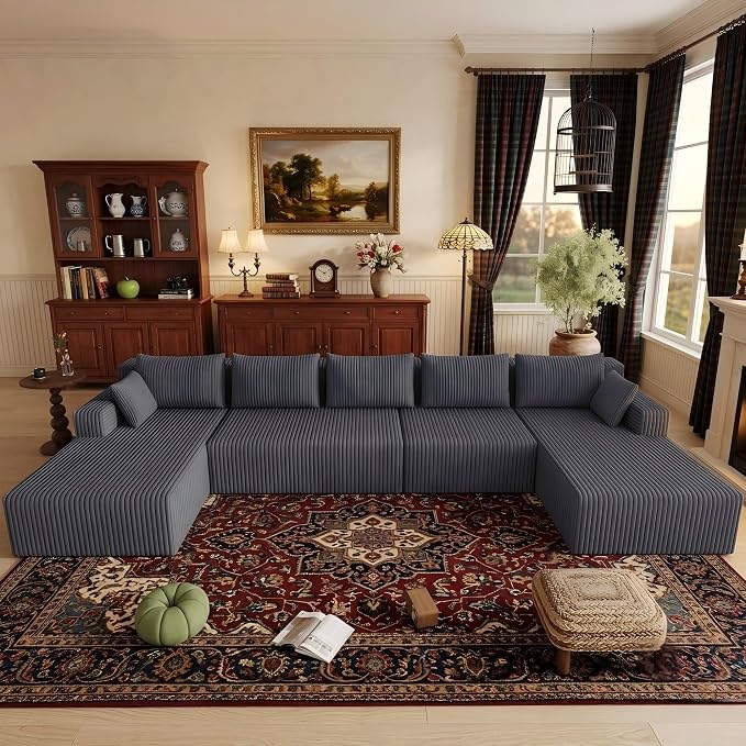 Flexible Combination Cloud Sectional Boneless Couches with Double Chaise,157" Oversized U Shaped Modular Sofa No Assembly Required Foam-Filled Deep Seat Sofa & Couch for Living Room,Apartment