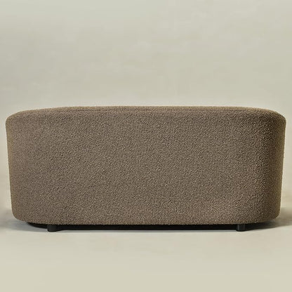 KINWELL 68" Boucle Upholstered Loveseat Sofa with Set of 2 Swivel Barrel Accent Chairs, Minimalist Comfy 2-Seater Couch and 2 Sherpa Armchairs for Small Spaces Apartment, Teddy Brown