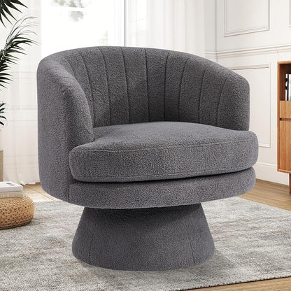 CANMOV Swivel Accent Chair with Armrest Set of 2, Modern 360 Degree Swivel Barrel Chair with Curve Back and Soft Cushion,Comfy Round Sherpa Teddy Armchair Single Sofa for Living Room, Dark Grey
