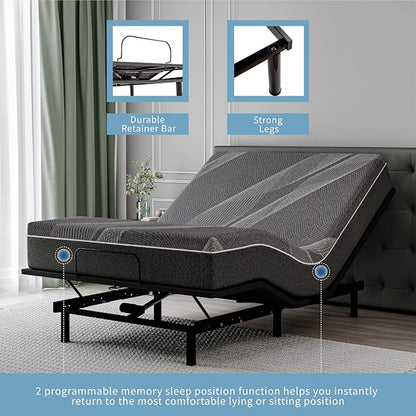 Dyonery Queen Adjustable Bed Base Frame,Electric Bed with Head and Foot Incline,Soft Cover & Zero Gravity & Wireless Remote with Backlight, 80"×60"×12",Black