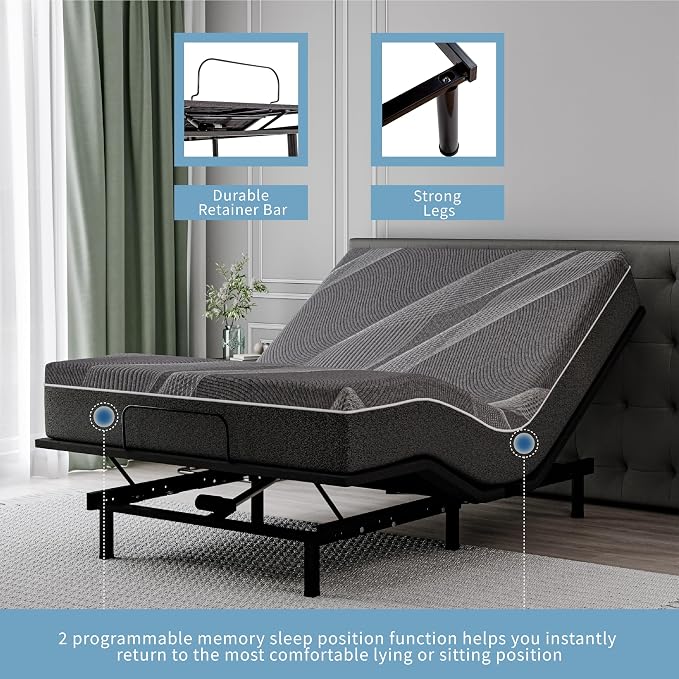 Dyonery Split King Adjustable Bed Base Frame,Electric Bed with Head and Foot Incline, Soft Cover & Zero Gravity & Wireless Remote with Backlight, 80"×76"×12",Black