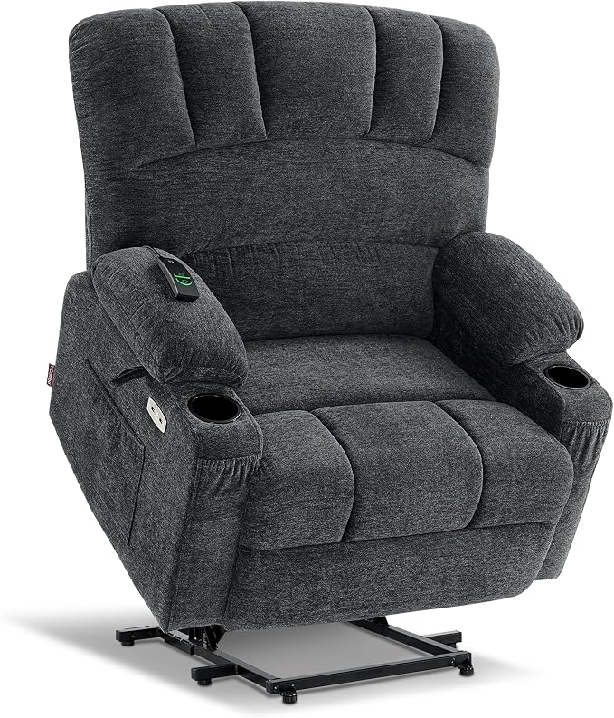 MCombo Power Lift Recliner Chair for Elderly, Lift Chair with Heat and Massage, 150° Max Recline, Extra Wide Lift Recliner for Big People, Fabric R7096 (Medium-Wide, Dark Grey)
