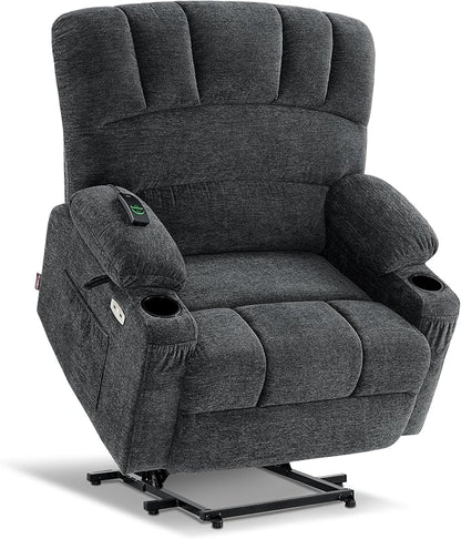 MCombo Power Lift Recliner Chair for Elderly, Lift Chair with Heat and Massage, 150° Max Recline, Extra Wide Lift Recliner for Big People, Fabric R7096 (Medium-Wide, Dark Grey)