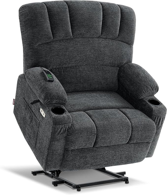 MCombo Power Lift Recliner Chair for Elderly, Lift Chair with Heat and Massage, 150° Max Recline, Extra Wide Lift Recliner for Big People, Fabric R7096 (Medium-Wide, Dark Grey)