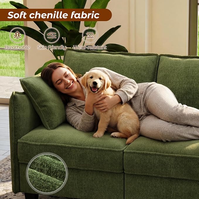 WorthFurni 112" Modular Sectional Sofa U Shape Couches with Storage Ottoman and Washable Cushion Cover for Living Room, Bedroom, Apartment(Green)