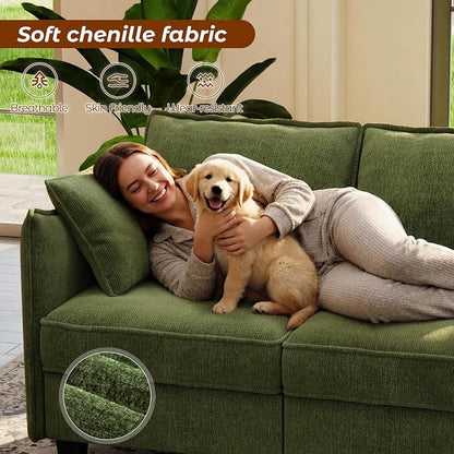 WorthFurni 112" Modular Sectional Sofa U Shape Couches with Storage Ottoman and Washable Cushion Cover for Living Room, Bedroom, Apartment(Green)