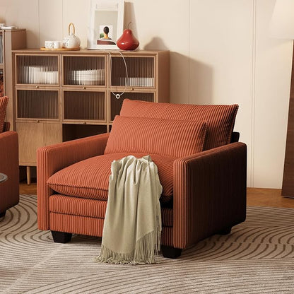 Gizoon Cloud Accent Chair with Washable Cover, Corduroy Single Sofa Chair with Comfy Deep Seat, Modern Armchair with Pillow for Living Room Bedroom, Orange