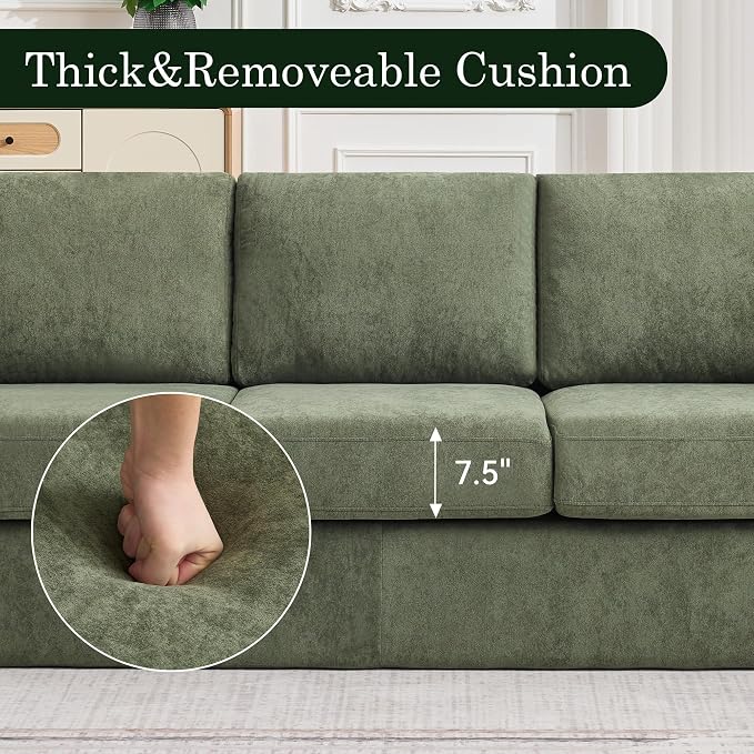 Boneless Couch Sets, Modern 3 Seater Sofa with Accent Chair, Floor Cloud Couch Sets with Extra Comfy Soft Deep Seats for Living Room, Apartment, No Assemby, Set of 2, Green