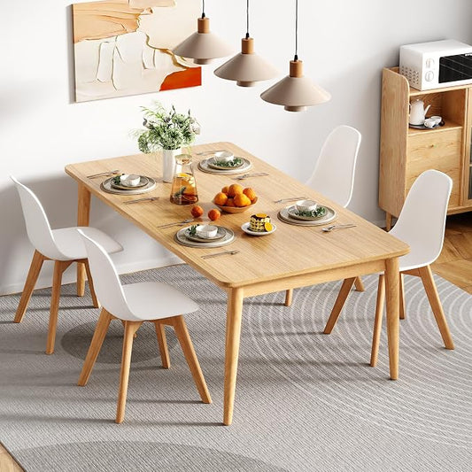 VECELO Dining Chairs Set of 4, Mid-Century Modern Kitchen & Dining Room Chairs, Molded Plastic Seat & Back, Solid Wood Legs, Armless, Non-Slip Feet, White