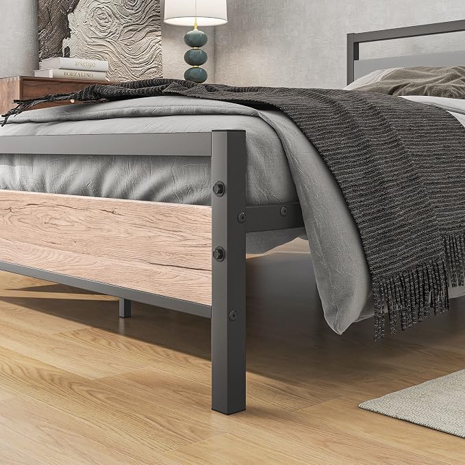 BOFENG Full Size Bed Frame with Wood Headboard,Heavy Duty Platform Bed Frame Full with Storage No Box Spring Needed,Reinforced Steel Slats Support,Mattress Foundation,Oak Color