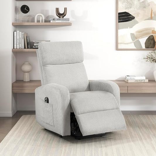 Lexicon Power Lift Recliner Chair for Elderly with Remote Control, Gentle Lift Motion, Side Pocket Armrest, Corduroy Upholstered Electric Recliner for Living Room/Bedroom, Easy Assembly, Light Gray