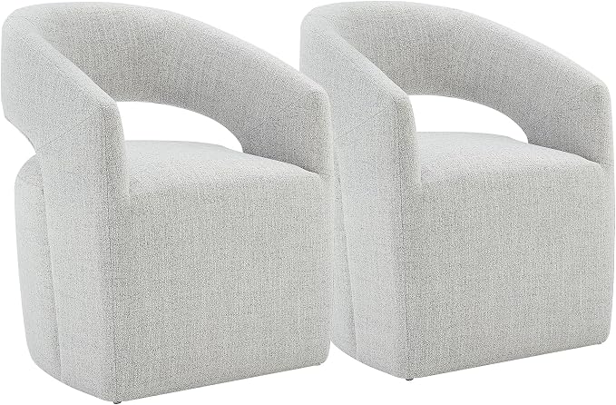 KISLOT Upholstered Dining Chairs with Casters No Assembly Modern Barrel Armchair with Rollers for Diningroom Bedroom Livingroom Reading Room,Set of 2,Light Grey