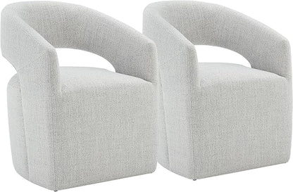 KISLOT Upholstered Dining Chairs with Casters No Assembly Modern Barrel Armchair with Rollers for Diningroom Bedroom Livingroom Reading Room,Set of 2,Light Grey