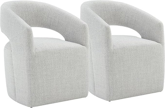 KISLOT Upholstered Dining Chairs with Casters No Assembly Modern Barrel Armchair with Rollers for Diningroom Bedroom Livingroom Reading Room,Set of 2,Light Grey