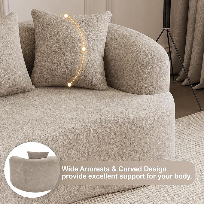 69" Curved Loveseat Sofa for Living Room, Modern Chenille Love Seat Cloud Couch, Luxury Plush Extra Deep Oversized Sofa for Small Spaces, Bedroom, Apartment‌, No Assembly Required, Light Brown