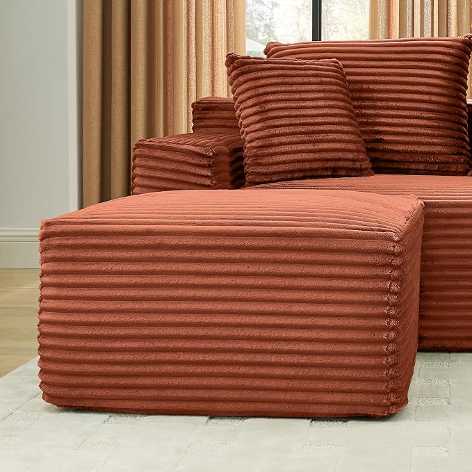 127" U-Shaped Cloud Sectional Couch Oversized Modular Compressed Boneless Sectional Sofa with Ottoman Chaise Lounges & Console, Plush Corduroy Boneless Symmetrical Sofa