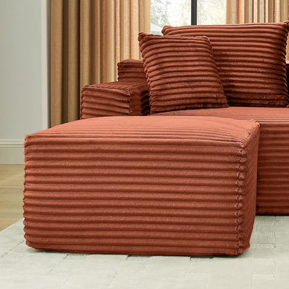 127" U-Shaped Cloud Sectional Couch Oversized Modular Compressed Boneless Sectional Sofa with Ottoman Chaise Lounges & Console, Plush Corduroy Boneless Symmetrical Sofa