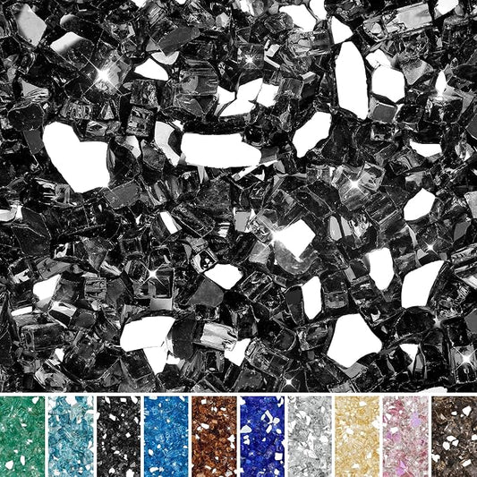 Skyflame 15-Pound Black Fire Glass, 1/2 Inch Reflective Fireplace Glass for Fire Table, Fire Bowl, Landscaping