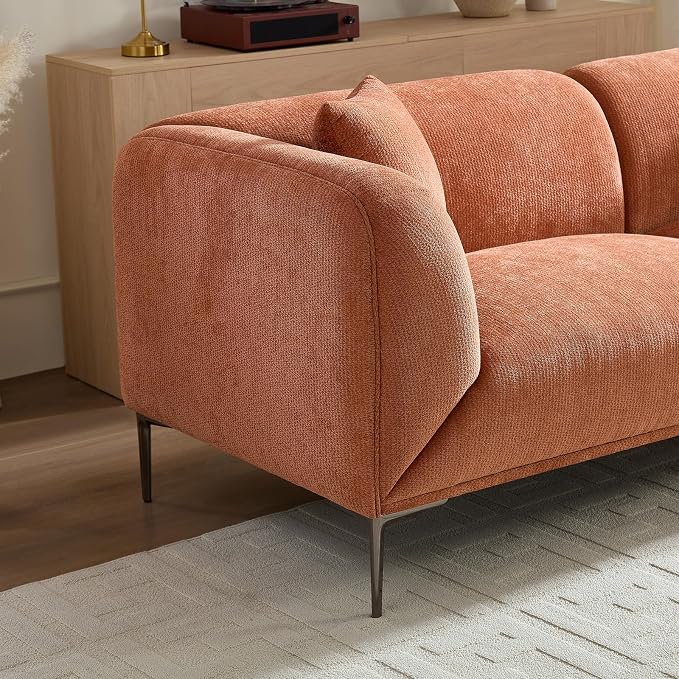 82.68" Modern Upholstered Sofa with Straight Design, Full and Soft Seating, Includes 2 Throw Pillows, 3 Seats,Fabric Couch with Metal Legs for Living Room, Office, Apartment (Brown)