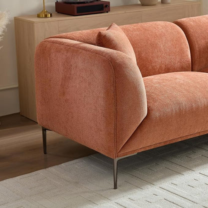 82.68" Modern Upholstered Sofa with Straight Design, Full and Soft Seating, Includes 2 Throw Pillows, 3 Seats,Fabric Couch with Metal Legs for Living Room, Office, Apartment (Brown)