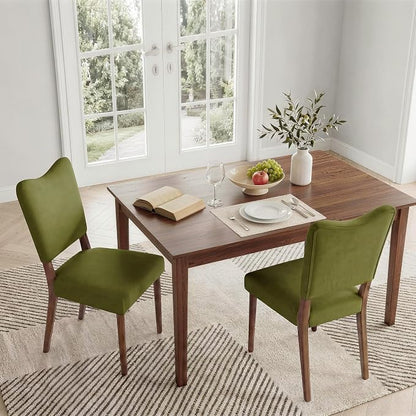 KISLOT Upholstered Dining Chairs Set of 2, Modern Velvet Kitchen Chairs with Solid Wood Legs, High Back Wooden Dining Room Chairs with Dark Walnut Color Legs for Farmhouse Kitchen Dining Room, Green