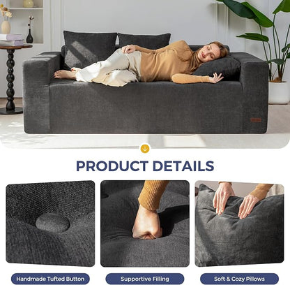 MAXYOYO Modular Sofa Couch, 75" Oversized Loveseat Boneless Cloud Couch with Deep Seat, Chenille Upholstered Living Room Comfy Sofa Chair for Living Room, No Assembly Required, Dark Grey