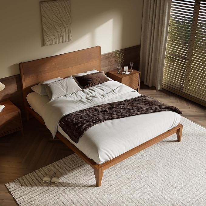Merax King Size Bamboo Platform Bed, Mid-Century Modern Bed Frame with Tall Headboard, Solid Sustainable Bedframe King-Size, Wood Slat Support, No Box Spring Needed, Easy Assembly, Noise Free, Brown