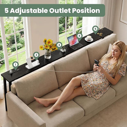 GRLEAF 78" Sofa Table with Built-in Power Strip (2 AC Outlets & 2 USB Ports) – 4.9ft Power Cord, Metal Frame, Easy Assembly, Long Couch Table Behind Sofa, Hallway, Living Room and Home Office | Black