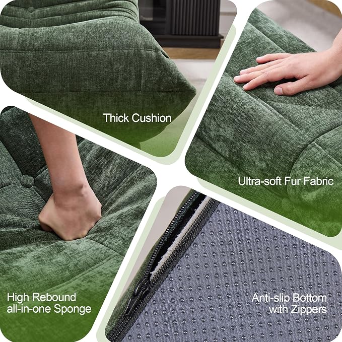 Hobestluk Adults Bean Bag Chair Faux Fur BeanBag Couch for Living Room | Green Chenille,Ergonomic Design,Memory Foam,UltraSoft,Anti-slip Bottom,No Assembly Required,Decorative Style for Living Room