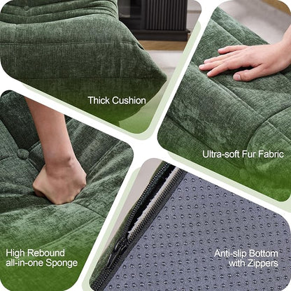 Hobestluk Adults Bean Bag Chair Faux Fur BeanBag Couch for Living Room | Green Chenille,Ergonomic Design,Memory Foam,UltraSoft,Anti-slip Bottom,No Assembly Required,Decorative Style for Living Room