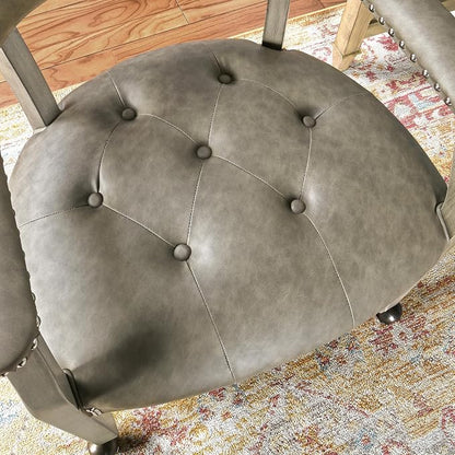 LEEMTORIG Large Dining Chairs with Casters and Arms, Rolling Dining Chairs with Wheels, Solid Wood Boss Caption's Chairs Office Desk Chairs, 26" D x25.2 W x 31.5" H, Soft Light Grey PU SY-1318-UA