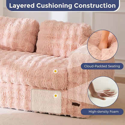 MAXYOYO Loveseat Sofa for Living Room, Small Sofa Couch Tufted Boneless Couch, Comfy Bean Bag Chair for Small Space Bedroom Apartment, No Assembly Needed, Pink