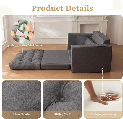 YOSHOOT Loveseat Sleeper Sofa,55" Convertible Sofa Bed Couch Futon Couches for Living Room,3-in-1 Pull Out Floor Couch with Backrest and Pillows, Dark Grey