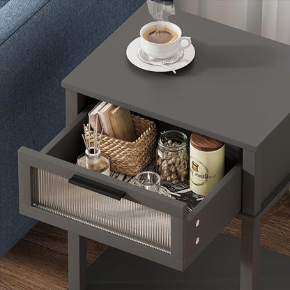Nightstand Wooden Bedside Table with Drawer Grey Night Stands Modern Style Small End Table Side Table with Storage Shelf for Bedroom Living Room MLBZ10G