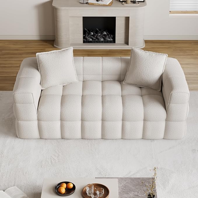 68.7" Loveseat Boneless Couch,Comfy Cloud Sectional Sofa with Deep Seat,Modern Upholstered Chenille Love Seat Sofa, Small Couches for Living Room, No Assembly Required Tufted Sofas, Beige White