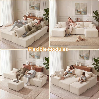 Mangodan 118'' Cloud Sectional Couch, U Shaped Boneless Couches for Living Room, Modular Sectional Sofa with Deep Seat Light Facing Chaise, Comfy Cloud Couch Sofa, Beige