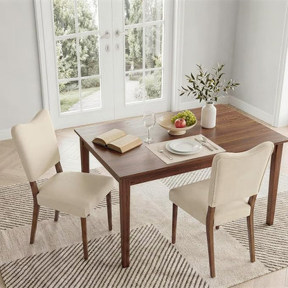 KISLOT Upholstered Dining Chairs Set of 2, Modern Velvet Kitchen Chairs with Solid Wood Legs, High Back Wooden Dining Room Chairs with Dark Walnut Color Legs for Farmhouse Kitchen Dining Room, Linen