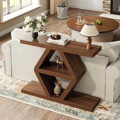 39.4-Inch Farmhouse Console Table for Entryway, Wood Behind Couch Table with Storage Shelves, Rectangular Sofa Table, Narrow Entryway Table for Entrance, Hallway, Foyer, Living Room, Entry Way Table